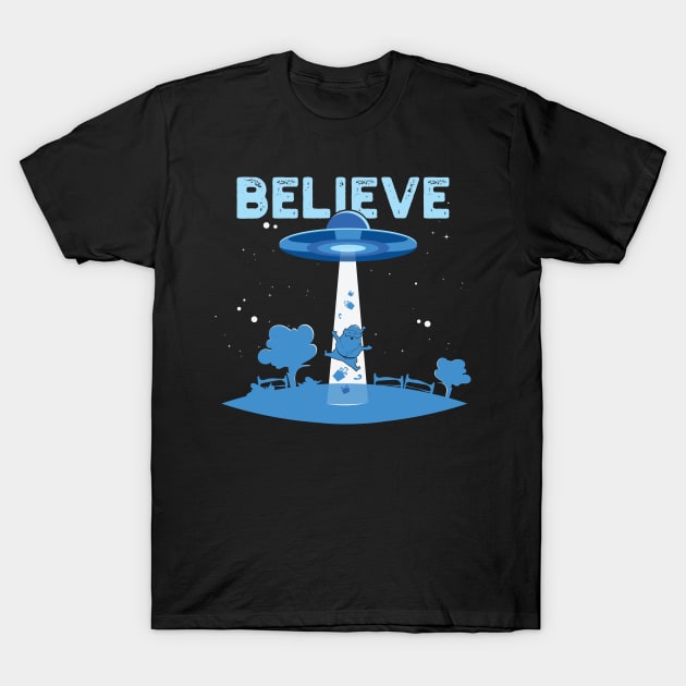 Believe in Christmas T-Shirt Funny Santa Alien Ufo T-Shirt by CheesyB